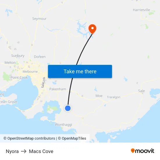 Nyora to Macs Cove map