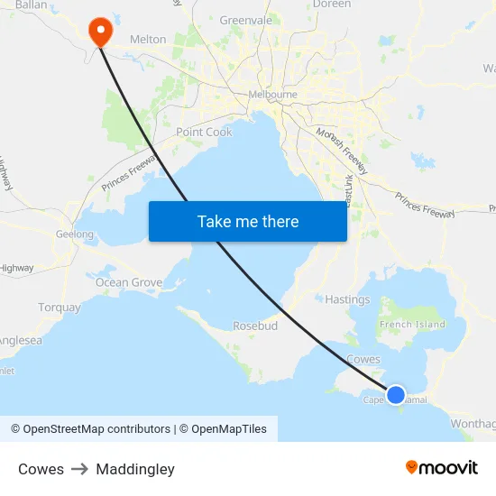 Cowes to Maddingley map