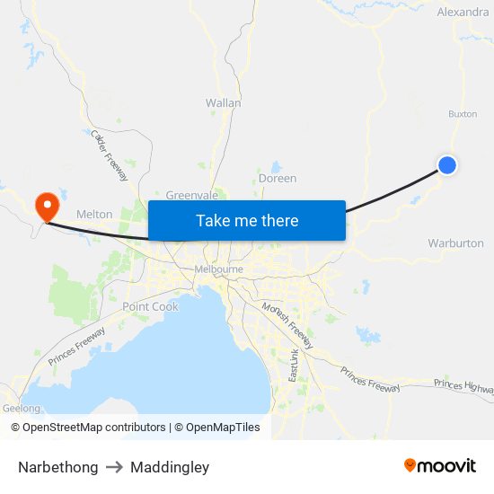 Narbethong to Maddingley map