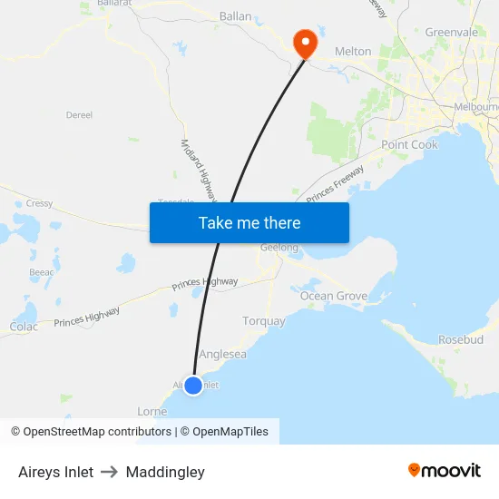 Aireys Inlet to Maddingley map
