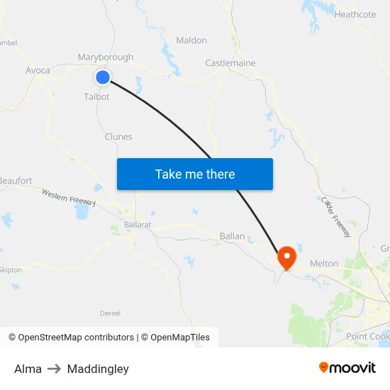 Alma to Maddingley map