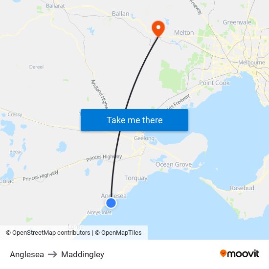 Anglesea to Maddingley map