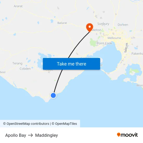 Apollo Bay to Maddingley map