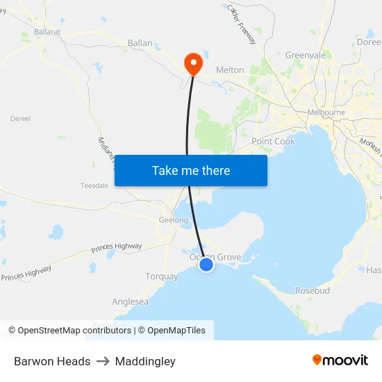 Barwon Heads to Maddingley map