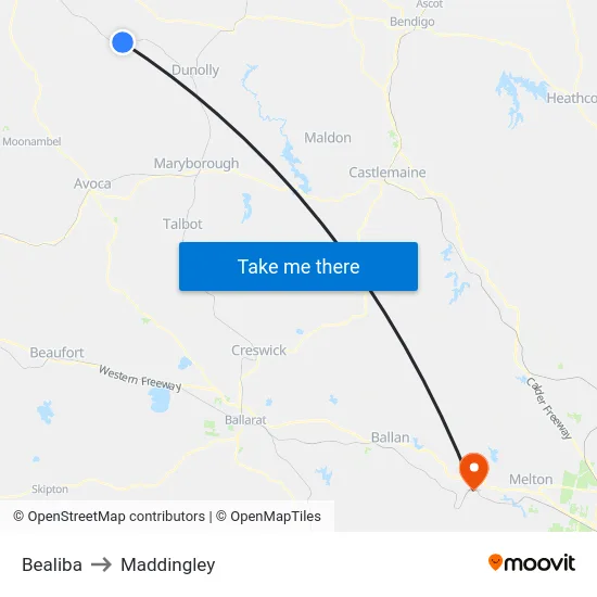 Bealiba to Maddingley map