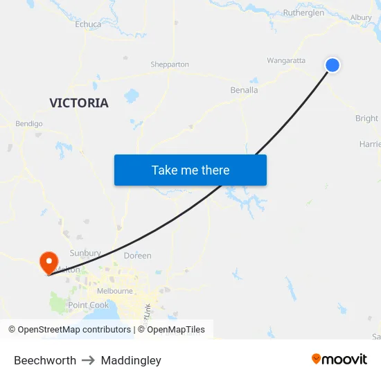 Beechworth to Maddingley map