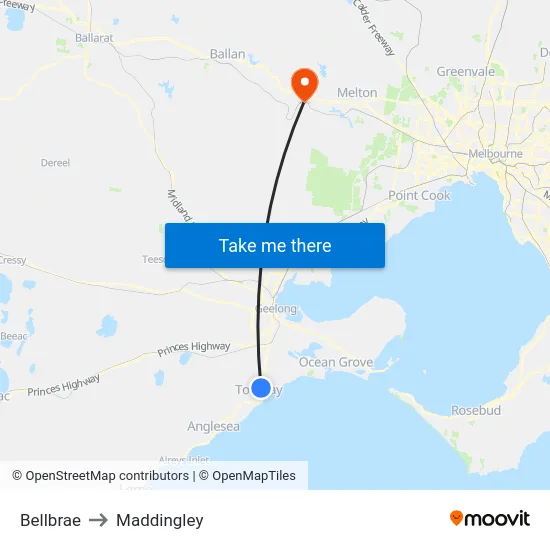Bellbrae to Maddingley map