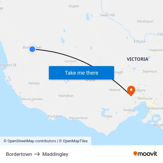 Bordertown to Maddingley map