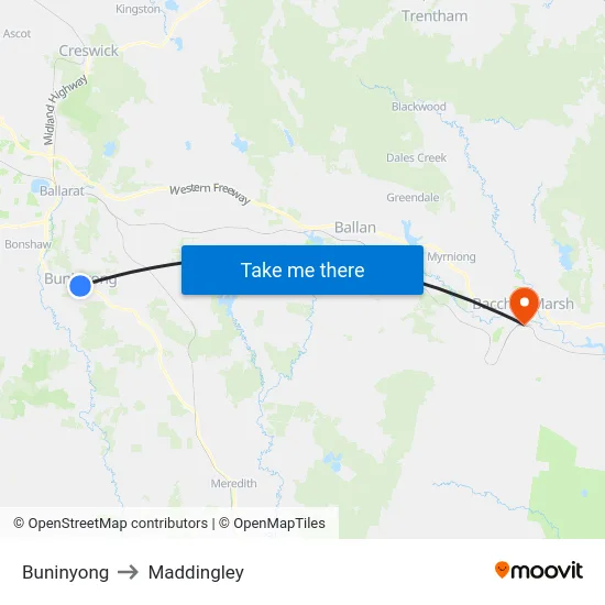 Buninyong to Maddingley map