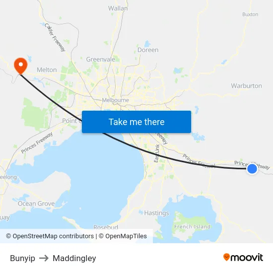 Bunyip to Maddingley map