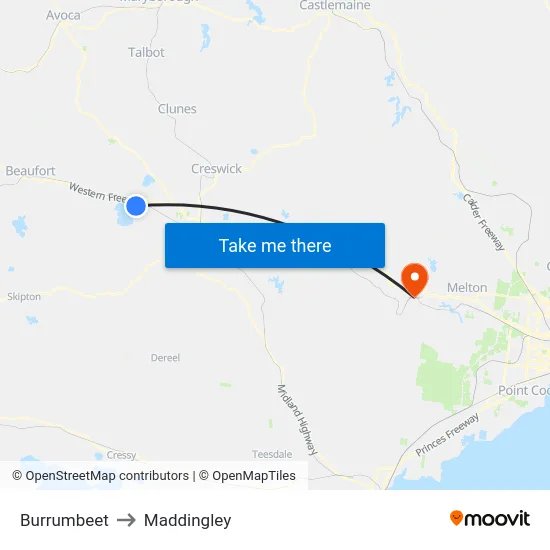 Burrumbeet to Maddingley map