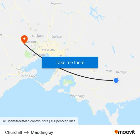 Churchill to Maddingley map