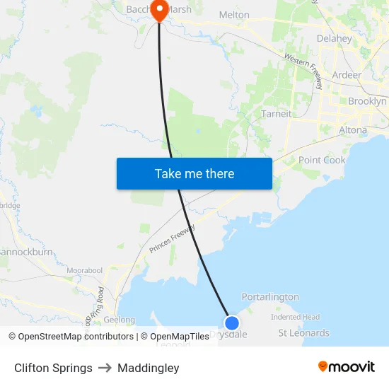 Clifton Springs to Maddingley map