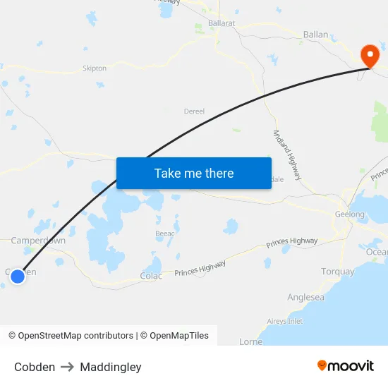 Cobden to Maddingley map