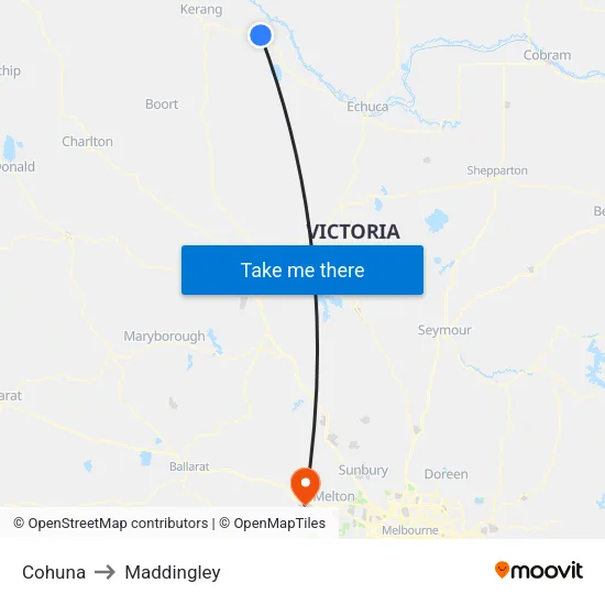 Cohuna to Maddingley map