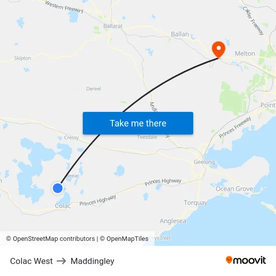 Colac West to Maddingley map