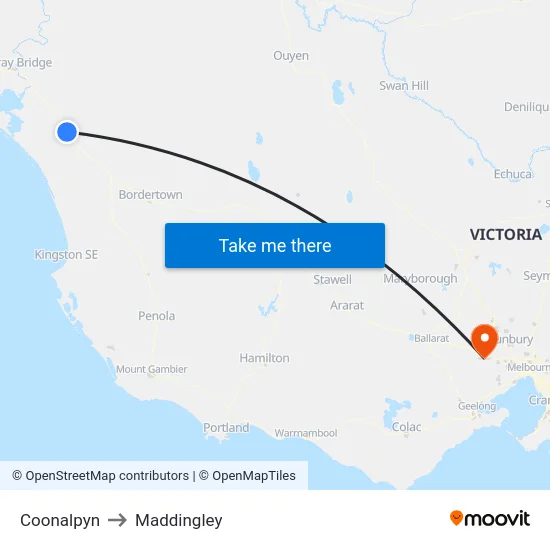 Coonalpyn to Maddingley map