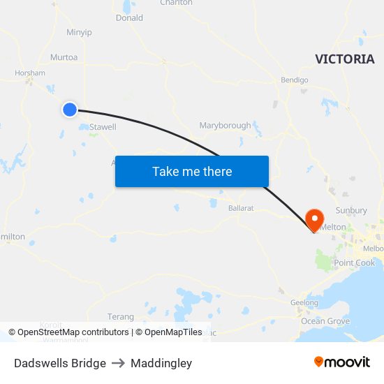 Dadswells Bridge to Maddingley map