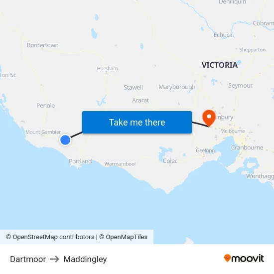 Dartmoor to Maddingley map