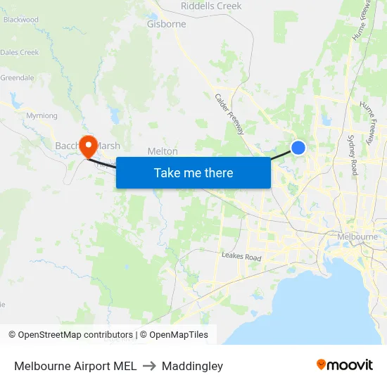 Melbourne Airport MEL to Maddingley map