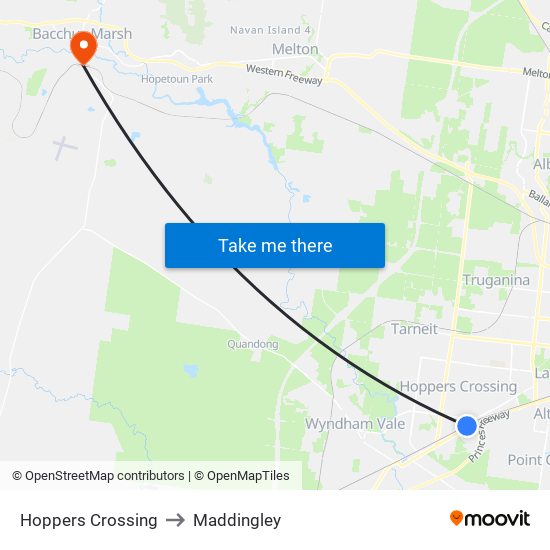 Hoppers Crossing to Maddingley map