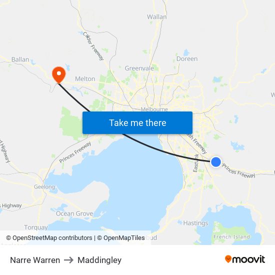 Narre Warren to Maddingley map
