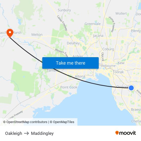 Oakleigh to Maddingley map