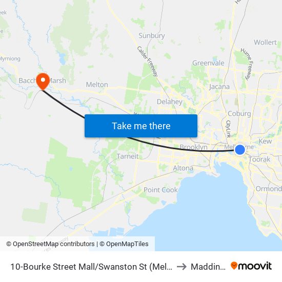 10-Bourke Street Mall/Swanston St (Melbourne City) to Maddingley map