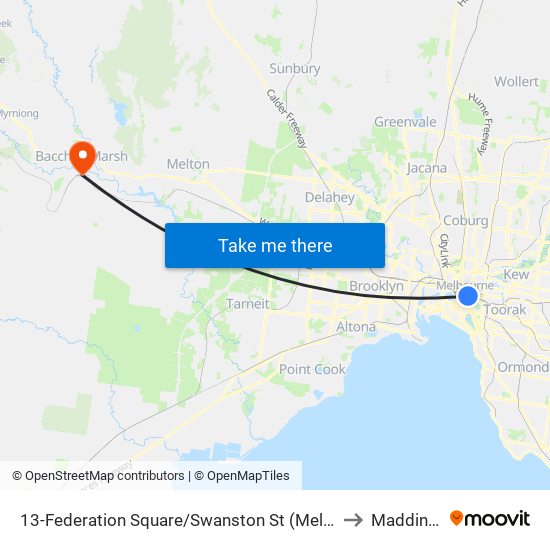 13-Federation Square/Swanston St (Melbourne City) to Maddingley map