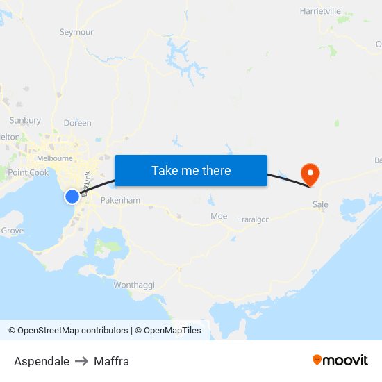 Aspendale to Maffra map