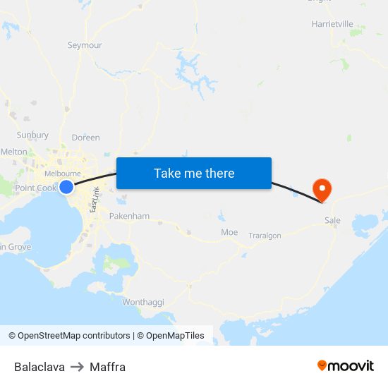 Balaclava to Maffra map