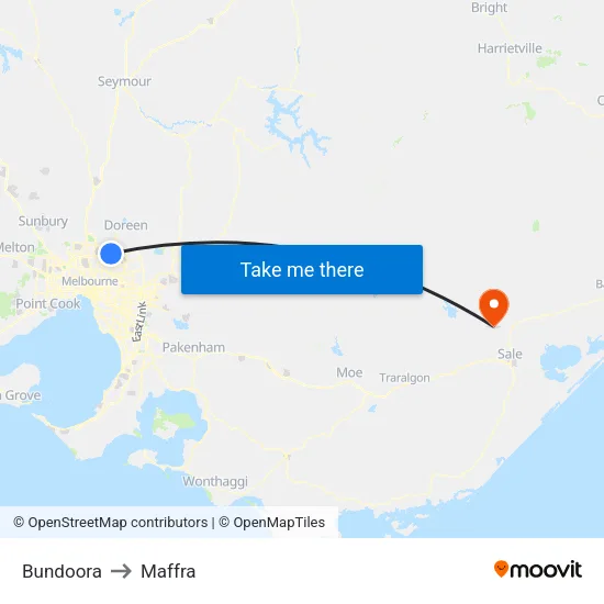 Bundoora to Maffra map