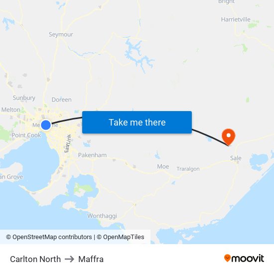 Carlton North to Maffra map