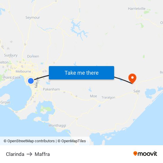 Clarinda to Maffra map