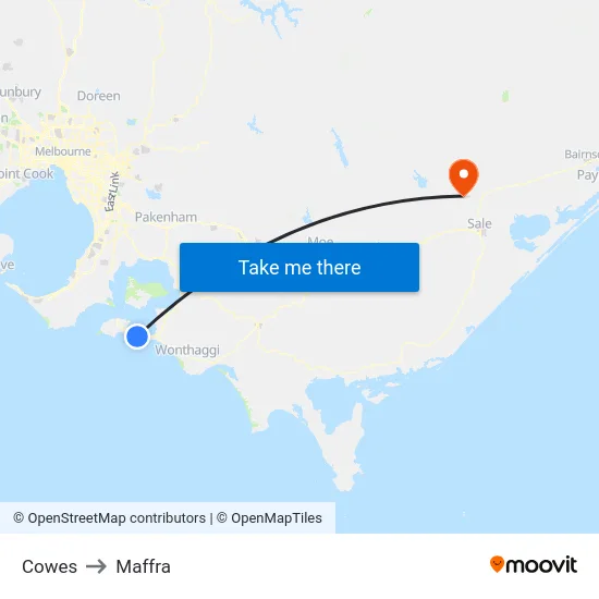 Cowes to Maffra map
