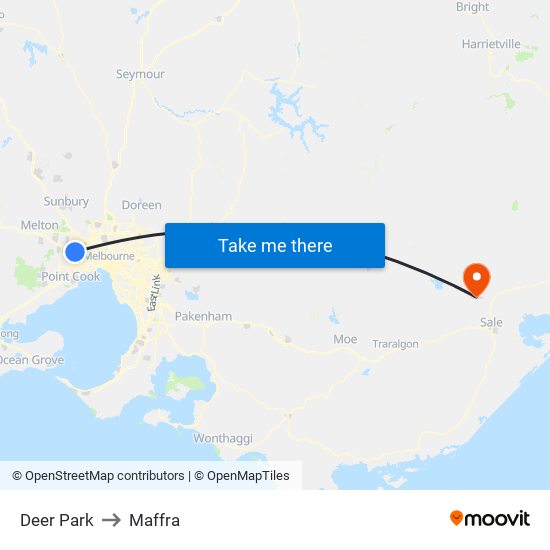 Deer Park to Maffra map