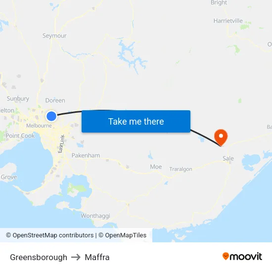 Greensborough to Maffra map