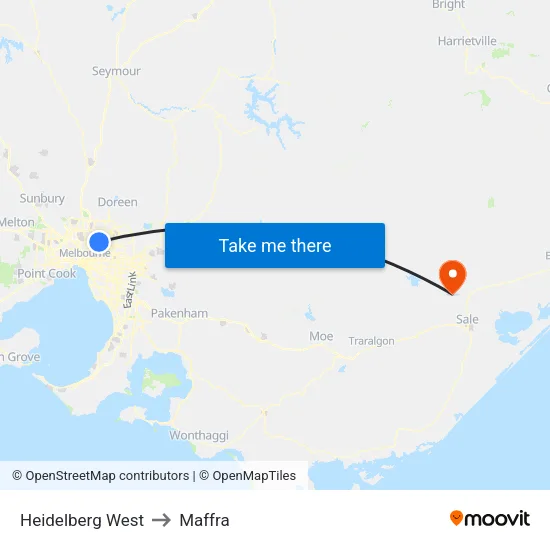 Heidelberg West to Maffra map