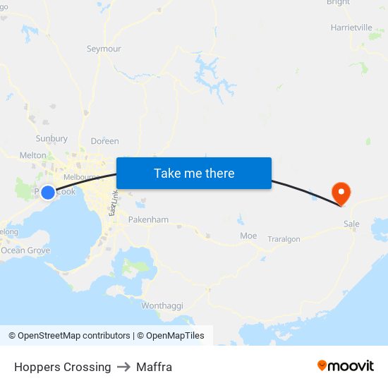 Hoppers Crossing to Maffra map