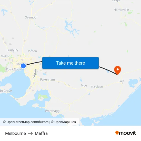 Melbourne to Maffra map
