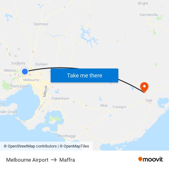 Melbourne Airport to Maffra map
