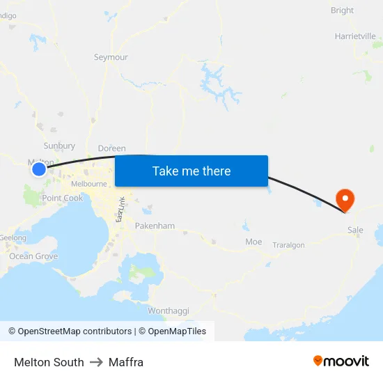 Melton South to Maffra map