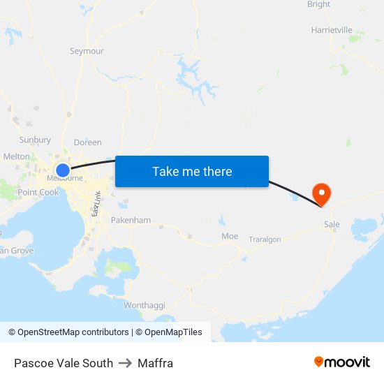 Pascoe Vale South to Maffra map