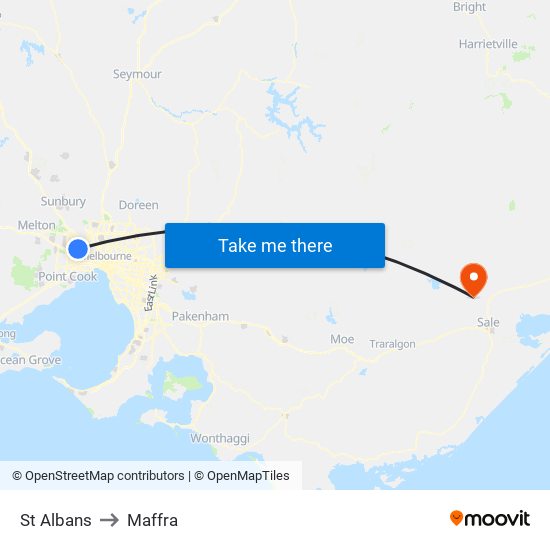 St Albans to Maffra map