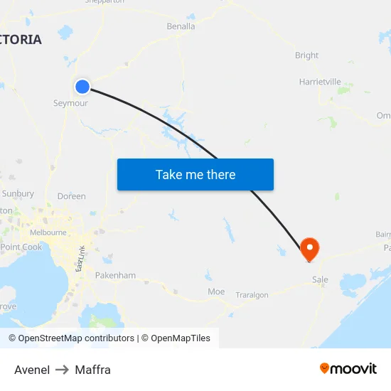 Avenel to Maffra map
