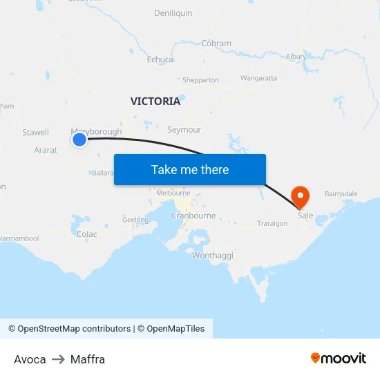 Avoca to Maffra map
