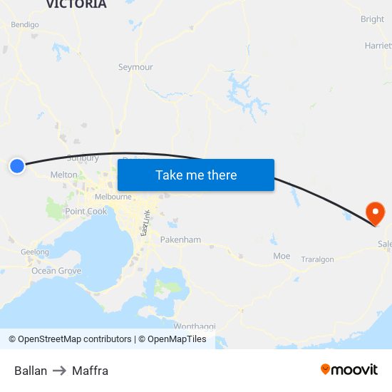 Ballan to Maffra map