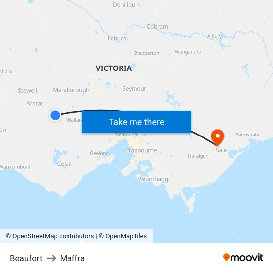 Beaufort to Maffra map