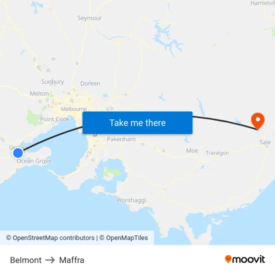 Belmont to Maffra map