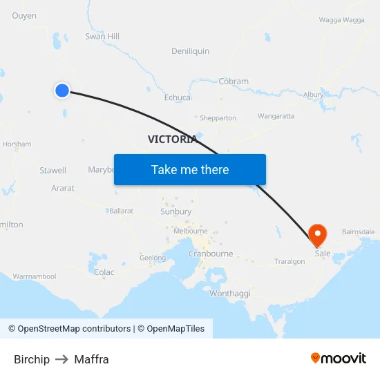 Birchip to Maffra map